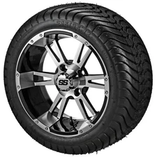 (4) Golf Cart 215/35-12 Low Profile Tires on 12x7 Black/Machined Raptor Wheels