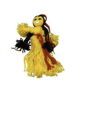 Handmade Angel Doll Vintage Christmas String Yarn Folk Art Yellow Red Black