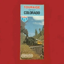 Colorado Touraide Road Map Vintage Travel Conoco 70s Train Image 1973