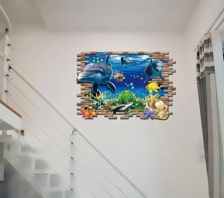 Adesivo de parede 3D removível adesivo de parede quarto mundo do mar subaquático presente - Imagem 3 de 4