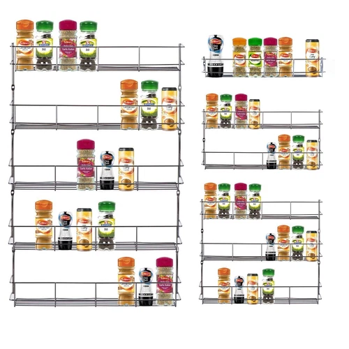 Spice Rack Holder 1/3/4/5 Tier Chrome Herb Kitchen Jar Organiser Wall Mounted