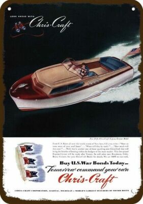 1945 CHRIS CRAFT 23' EXPRESS CRUISER WOOD BOAT Vintage Look DECORATIVE METAL SIG