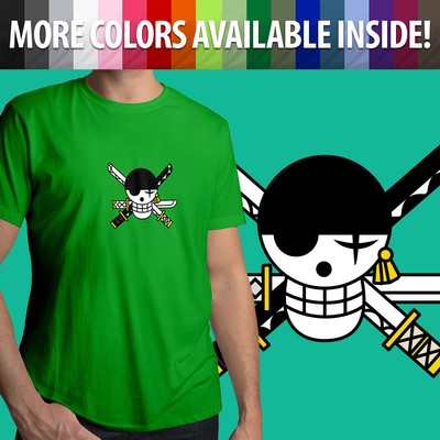 Unisex Mens Tee Crew T Shirt One Piece Roronoa Zoro Jolly Roger Pirate Flag Cool Ebay