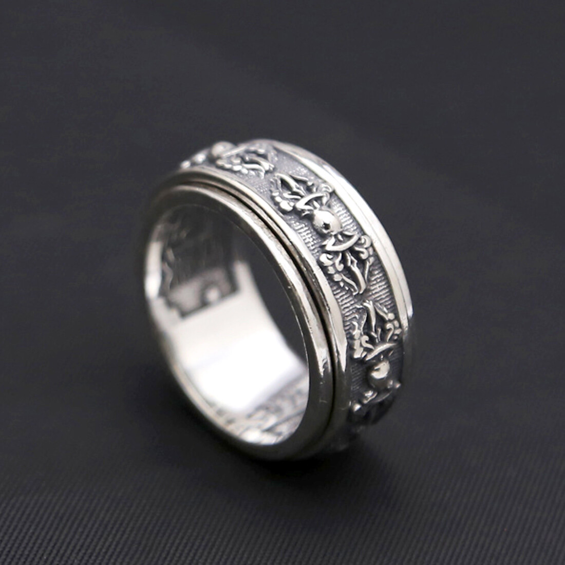 925 Sterling Silver Spinner Band Ring Buddhism Vajra Dorje A3510