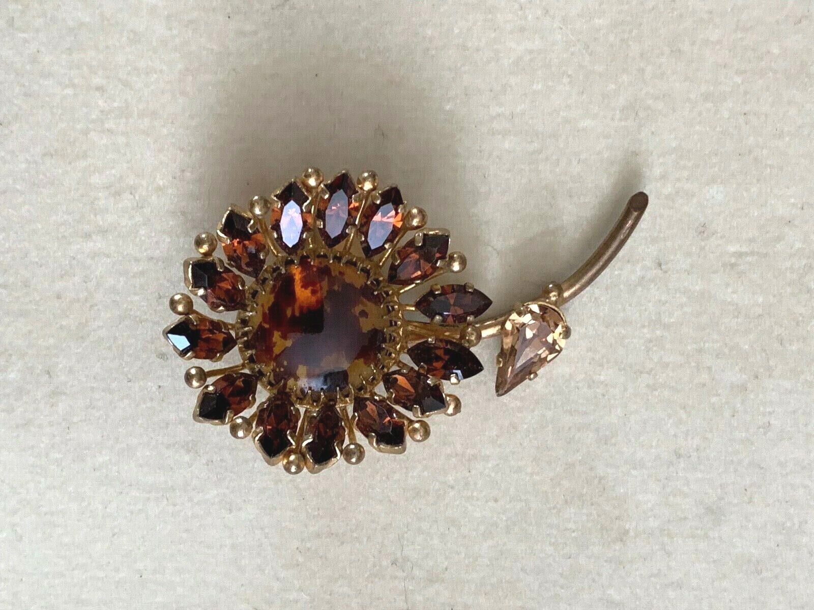 Antique French Victorian Brooch - Brown orange cr… - image 2