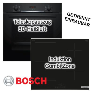 Herdset BOSCH Backofen EcoClean EEK: A+Induktionskochfeld PowerBoost autark 60cm