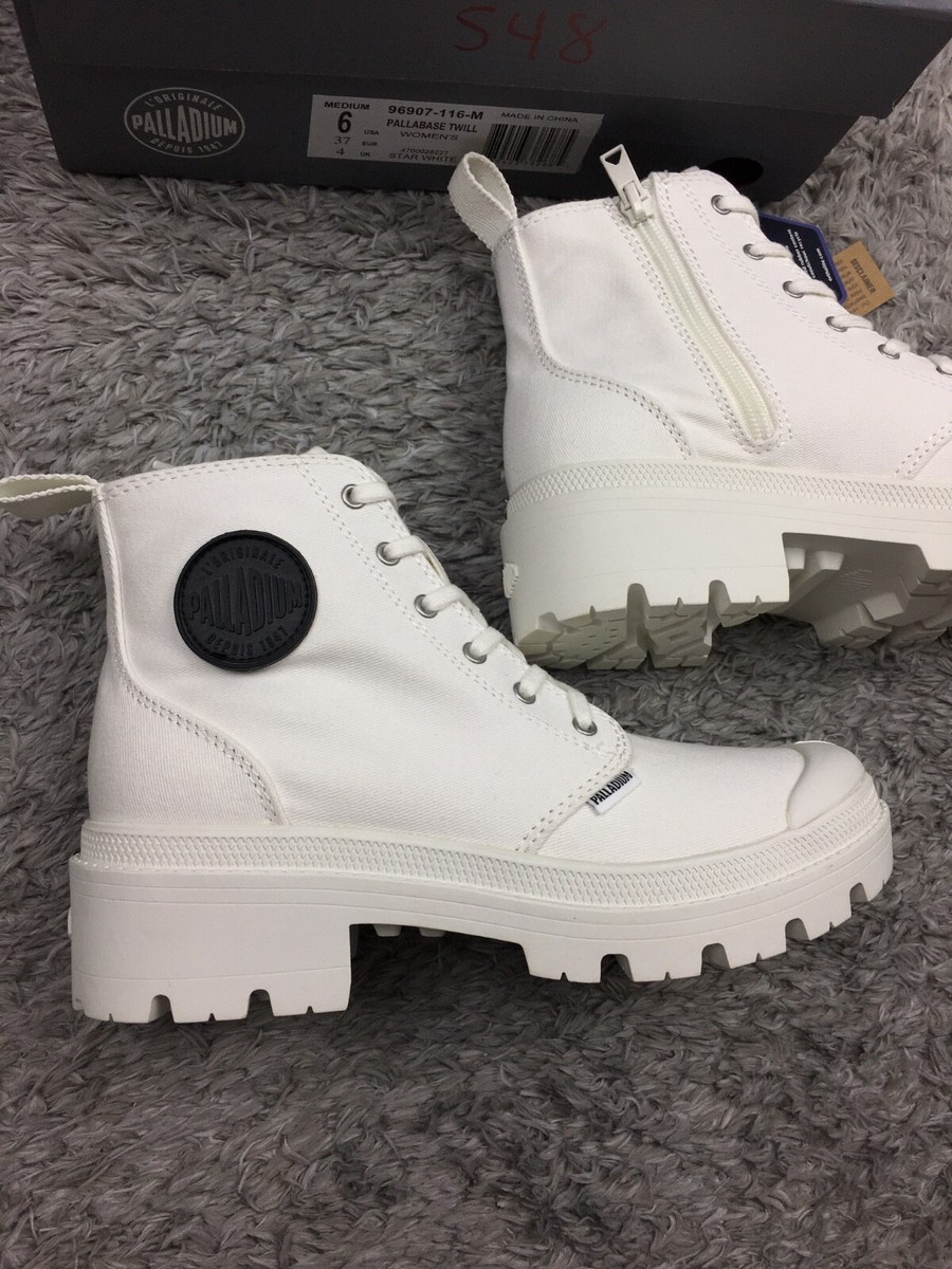 Ｋ Palladium Womens Boot Pallabase Twill White Heel Canvas Women Size