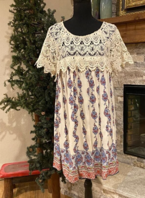 Entro Anthropologie Peasant Boho Crochet Top Flowy Ivory Dress Size Medium  | eBay