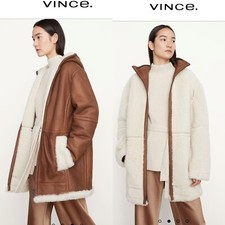 Vince Real Shearling Lamb Leather Flight Brown Coat S Small New Reversible $3295