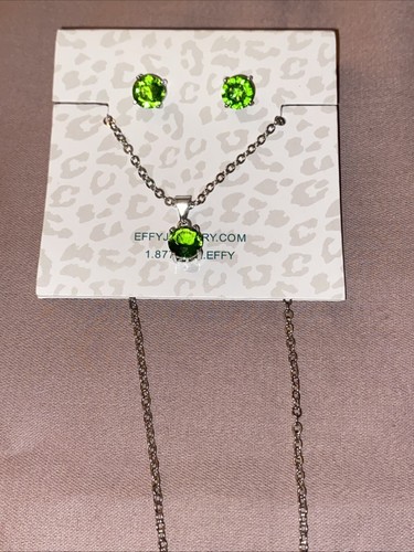 16” Necklace & Stud Earrings Set Green Stone New Emerald Color May Birthstone - Picture 5 of 5