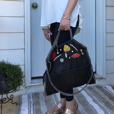 Stella Mccartney Falabella Heart Suede Embellished Tote Handbag