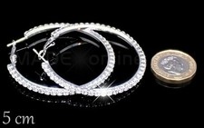 Large Hoop Earrings, Big Round Sparkle Bling Silver Plated Earrings,