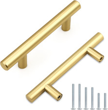 30 Pack 3 Inch Hole Center Brushed Gold Cabinet Pulls, Brushed Brass Kitchen Cab