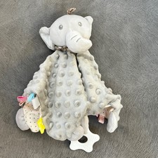 Elephant Plush Lovey Security Activity Blanket Textured Teether Rattler Gray