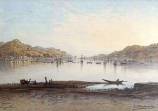 View of Nagasaki Harbor, Japan by Eduard Hildebrandt 1871 Chromolithograph