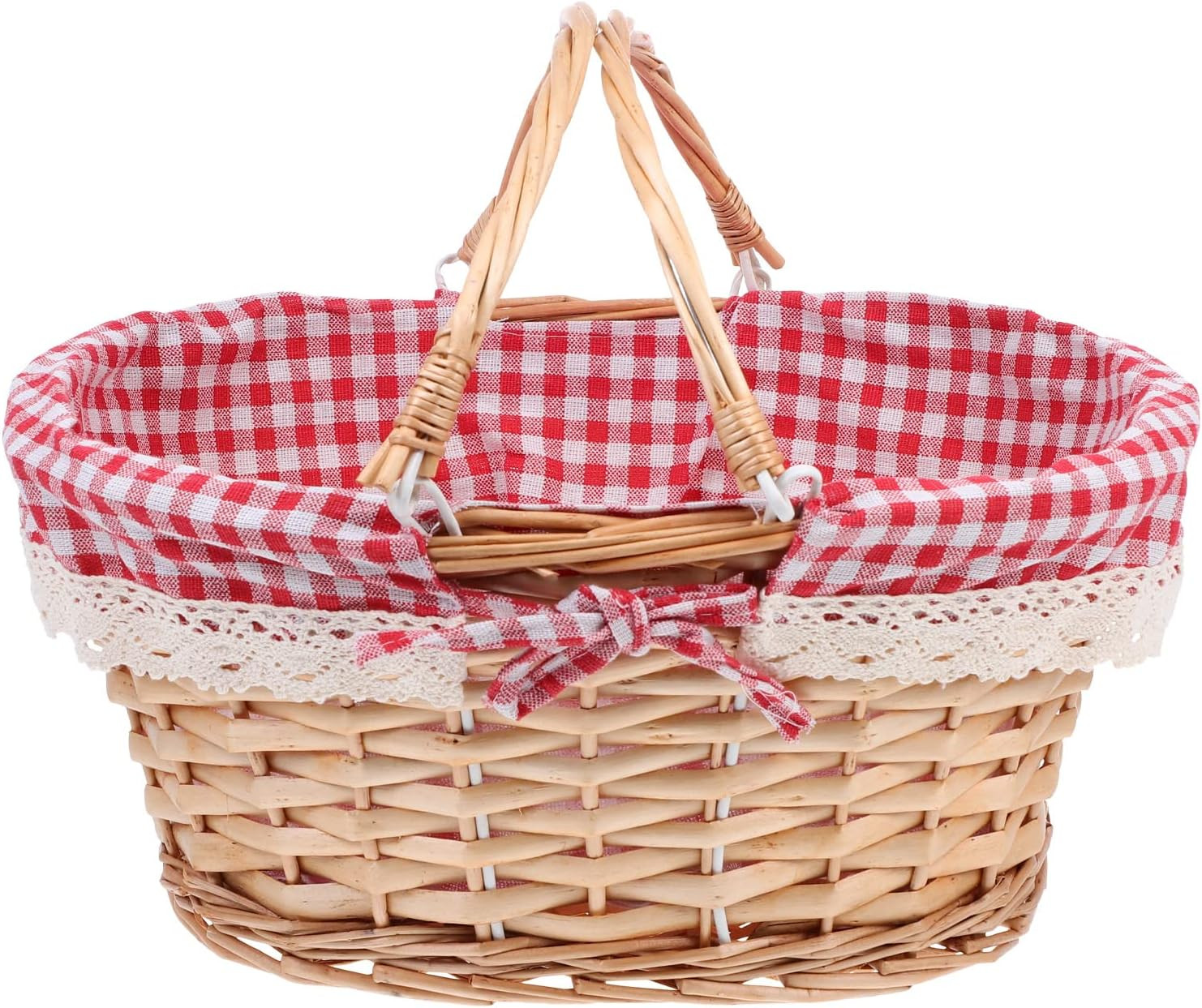 Cesto da Picnic in Vimini con Doppio Manico Pieghevole Intrecciato