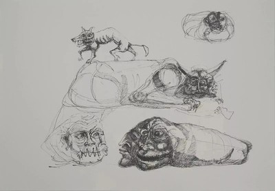 Alberto QUINTANILLA: Studie Für Den Larvenmann, Heliogravur, 1992