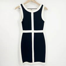 Bailey 44 Stretch Ponte Knit Black White Sheath Dress Small Work Office