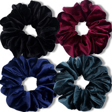 Extra Large Velvet Jumbo Scrunchies for Thick Hair, 6 Inch, 4 Pack, Dark