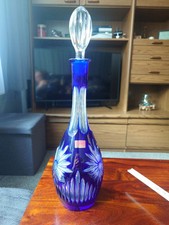 Bleikristall Glas Karaffe Likör Kanne Kristall mit blauem Überfang 