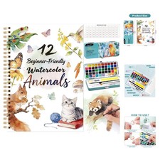 Creative Watercolor Painting Kit with Workbook: 50 Colors  Animal Patterns