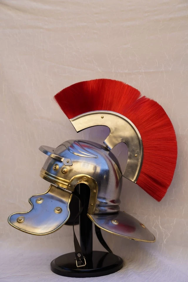 罗马百夫长头盔带红色羽毛 | 中世纪盔甲复制品 | 手工制作 Ste — 第 2/4 张图片