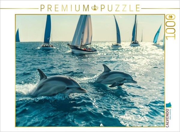 Calvendo Puzzle Dolphins And Sailboats | 1000 Pieces, Finished Size 25.2 × 18.9-image