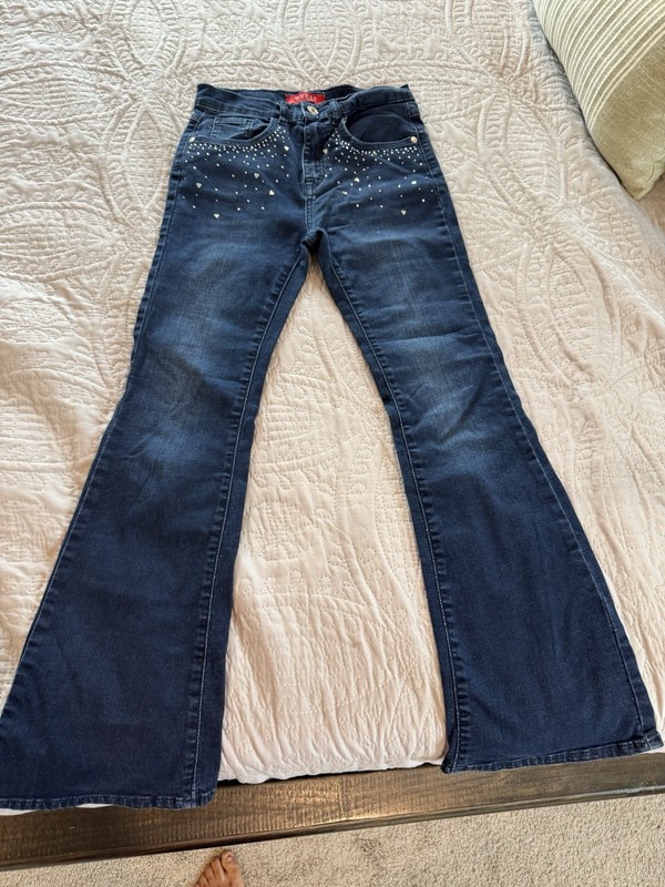 GUESS Women's Blue Bootcut Denim Jeans Studded Logo 5-Pocket Size 14