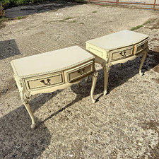 Pair of Vintage French Provincial / Rococo Style Cream Bedside Tables & Drawers