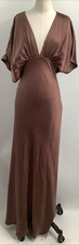 BHLDN Women's Amelia Deep-V Flutter Sleeve Satin Chocolate Maxi Gown Dress Sz M