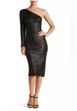 Dress the Population Chrissie One-Shoulder Sequin Dress Black Size Small Bodycon