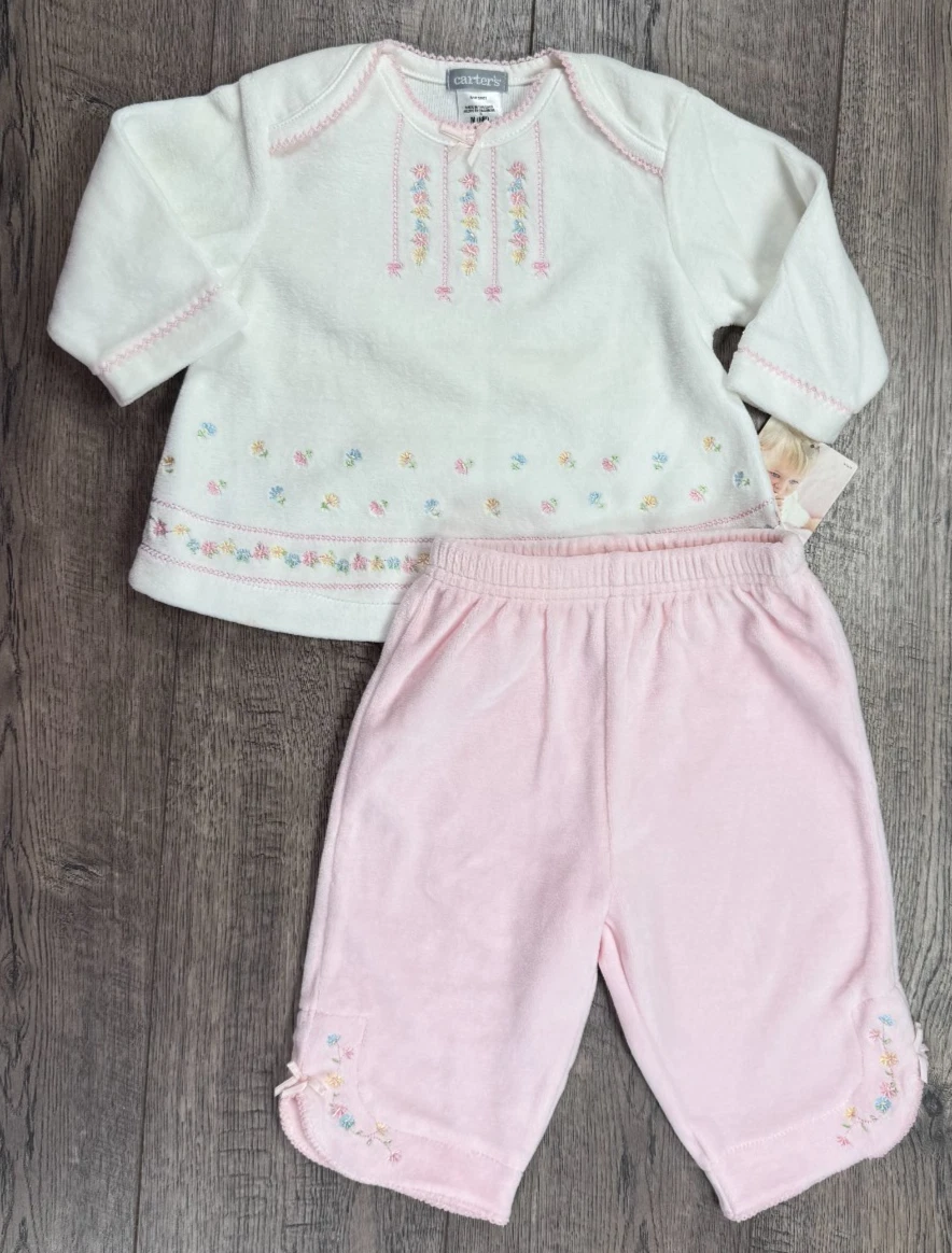 Baby Girl Clothes New Vintage Carter's 6 Month 2pc Sweet Daisy Velour Outfit