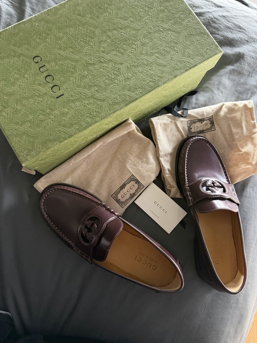 Gucci Loafers Interlocking 8.5 Gucci Lambskin Mens Interlocking G Loafers 8.5 Off White  main image 2