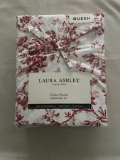 NEW 4pc Laura Ashley Queen Sheet Set Garden Floral WALLED GARDEN Red  White