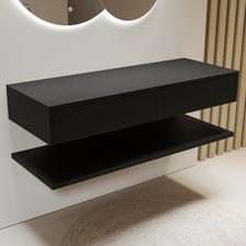 1200mm Black Wall Hung Double Countertop Vanity Unit with Shelf - Lug BeBa_28145