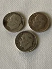 90% Silver Lot Of 3 Circulated Roosevelt dimes Two 63D, one 62D