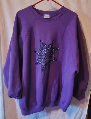 VTG Womens Tultex Sweatshirt Plus Size 3X Purple Star Quilt Design USA Made Cute