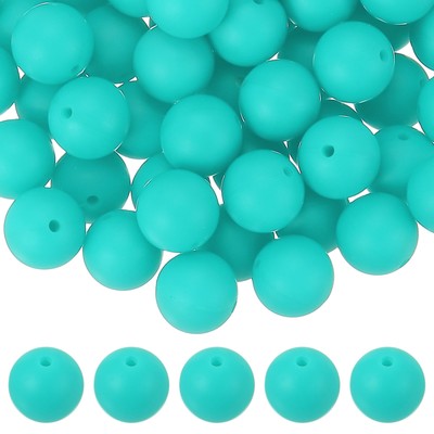 60 Pcs Silicone Beads, 15mm Bulk Beads for Keychain Making, Bright Blue
