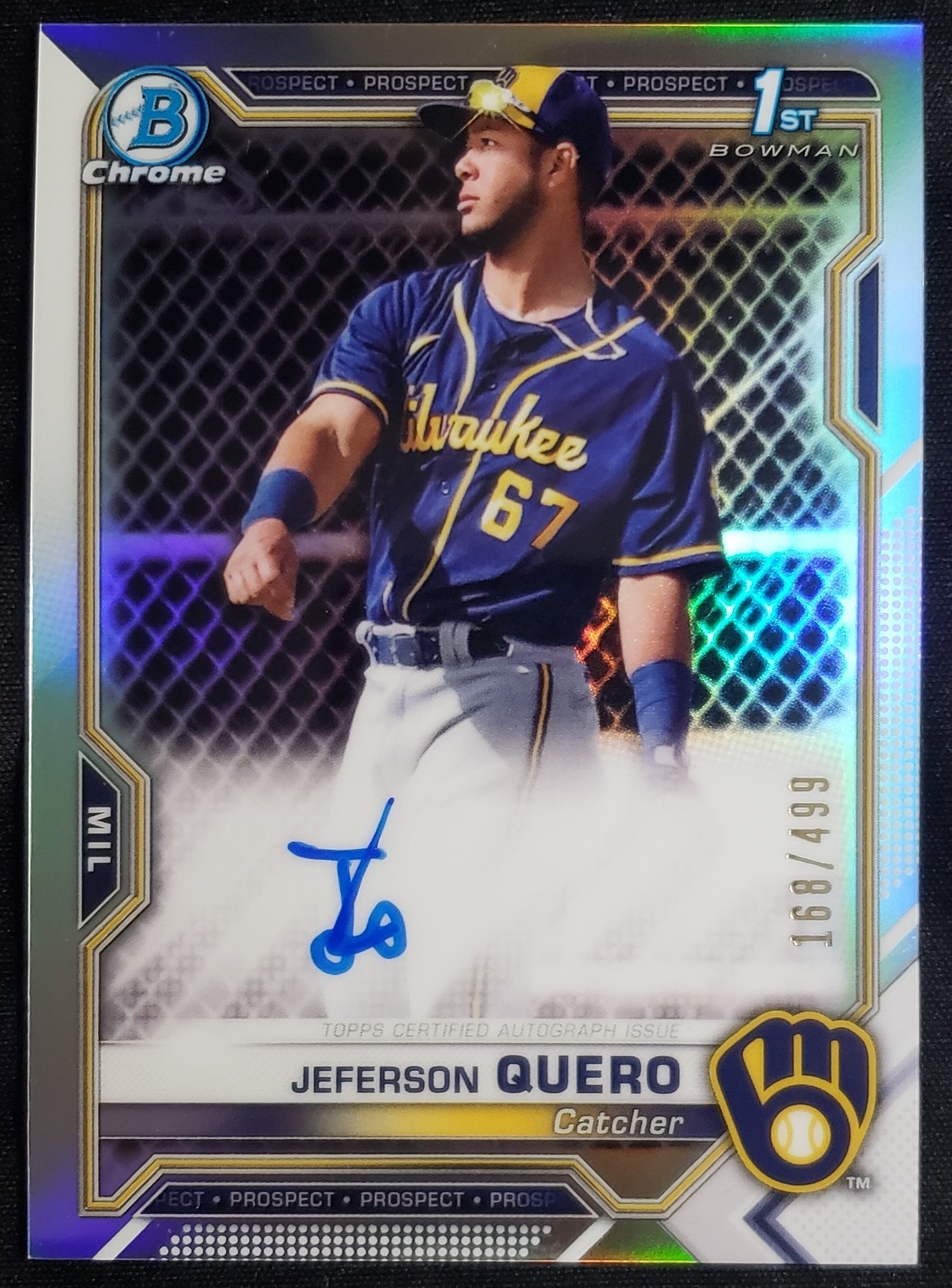 2021 Bowman Chrome JEFERSON QUERO 1st REFRACTOR AUTO /499 RC Brewers🔥
