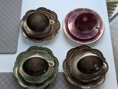 Johann Seltmann Vohenstrauß Bavaria Teetasse & Untertasse 3-tlg Blumen Goldrand