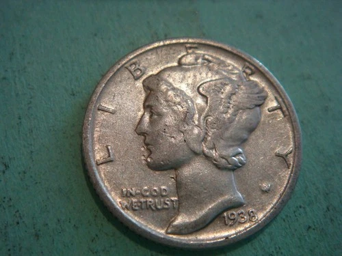 1938 S  Mercury Dime, Fine+ to XF- cond - album filler , actual coin in photo