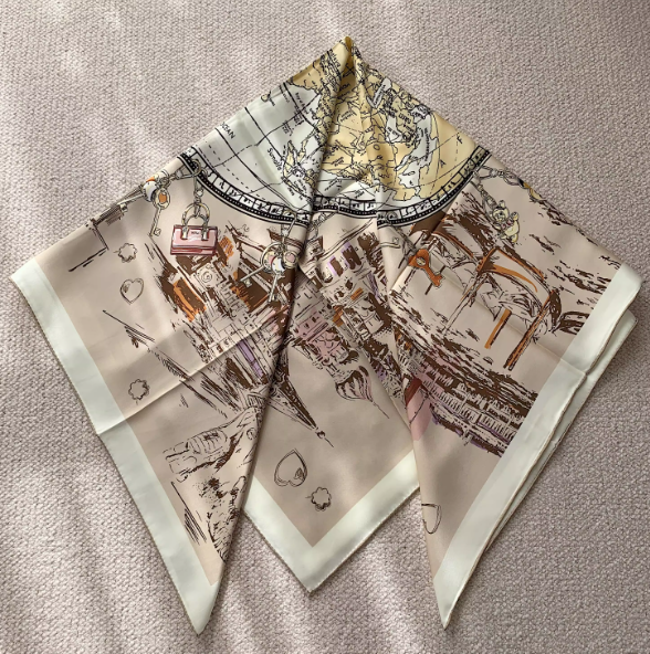 24 Momme Silk Shawl Scarf 2 face 43'' Bandanna Travel Print Neckerchief wrap new