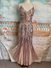 Maxi Evening Dress 10 Gold Silver Sequin Quiz Fishtail Crossback Prom Backless