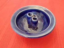 Flower Frog Studio Art Pottery Vase Blue Pink Bowl Signed Ikebana 4"