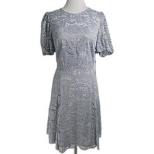 Vince Camuto Gray All Over Lace Short Sleeve Fit & Flare Dress Size 12 NWT $148