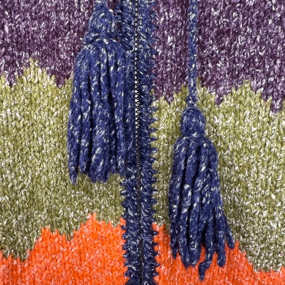 Suéter con capucha a rayas coloridas con cremallera mezcla de algodón tejido a mano nativo americano Foto 4 de 4