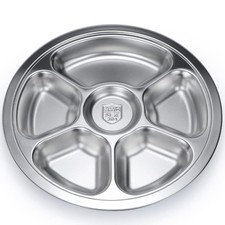 Stainless Steel Round Divided Plate Dinner Plate with 6 Food Sections