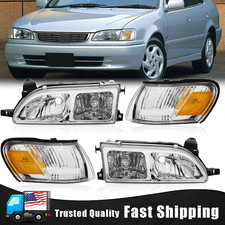 Headlight Jdm White Housing Clear Lens Corner Lamps Set For 93-97 Toyota Corolla