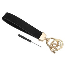 1 Pcs Leather Wristlet Keychain with Key Ring and D Ring Screwdriver Gold/Black