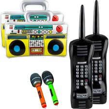6 Pack Inflatable Boombox  Microphones - 80s 90s Hip Hop Party Decor Supplies